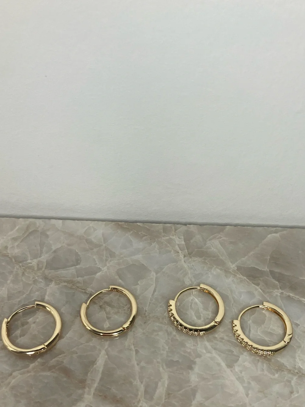14K Gold Plated Huggie Hoop Earrings Set – 2 Pairs | 14mm CZ Tennis Huggies